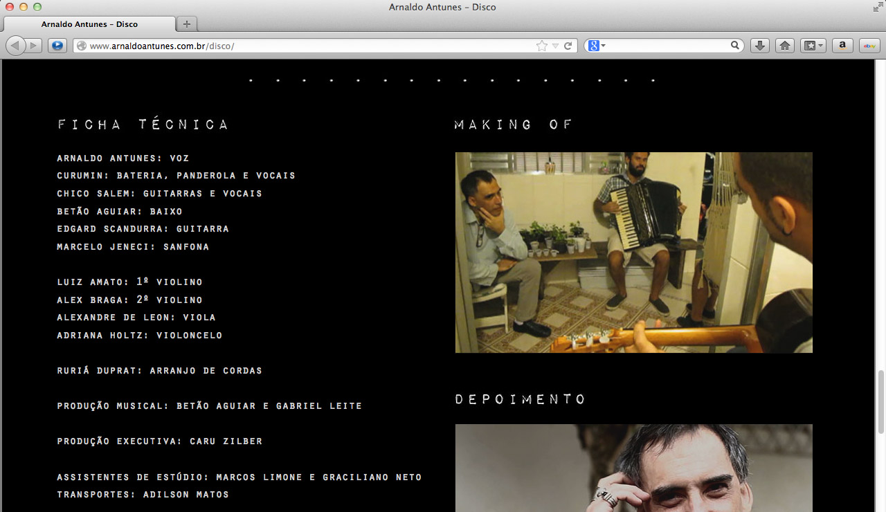 Web Design Hotsite Disco, de Arnaldo Antunes